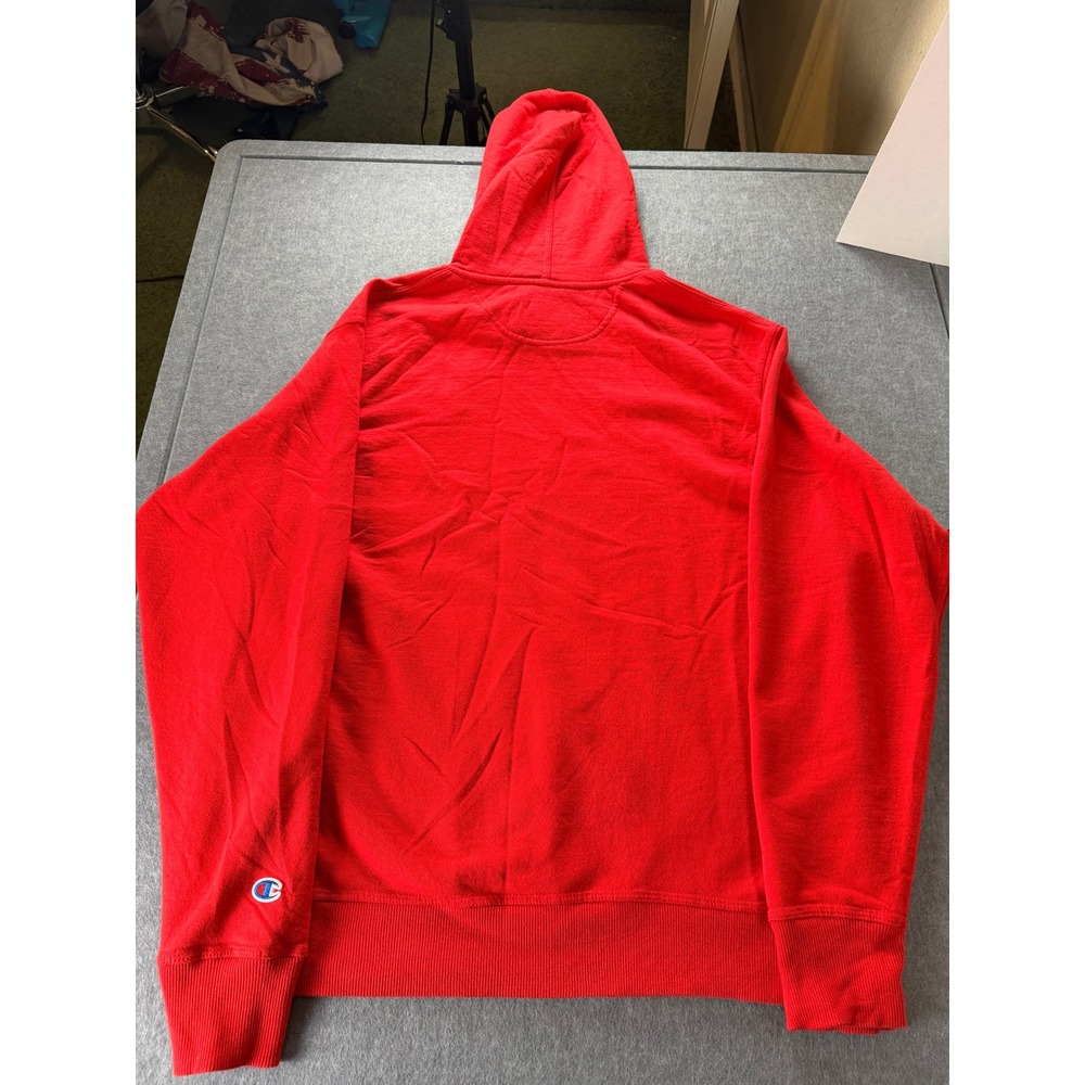 Cozy Everyday Athleisure Champion Hoodie Mens Lg Red Sweatshirt Embroidered Logo - Picture 4 of 6